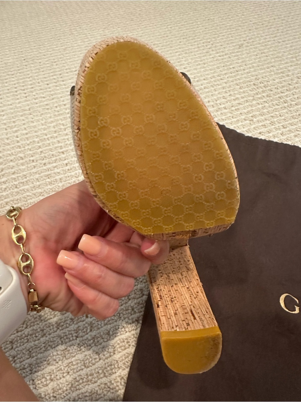 Gucci Beige and Brown Canvas Cork Platform Sandal - Picture 4 of 8